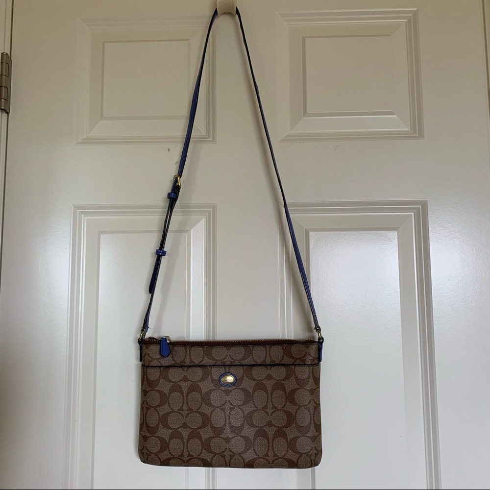 Coach Monogram Leather Crossbody with Blue Detailing